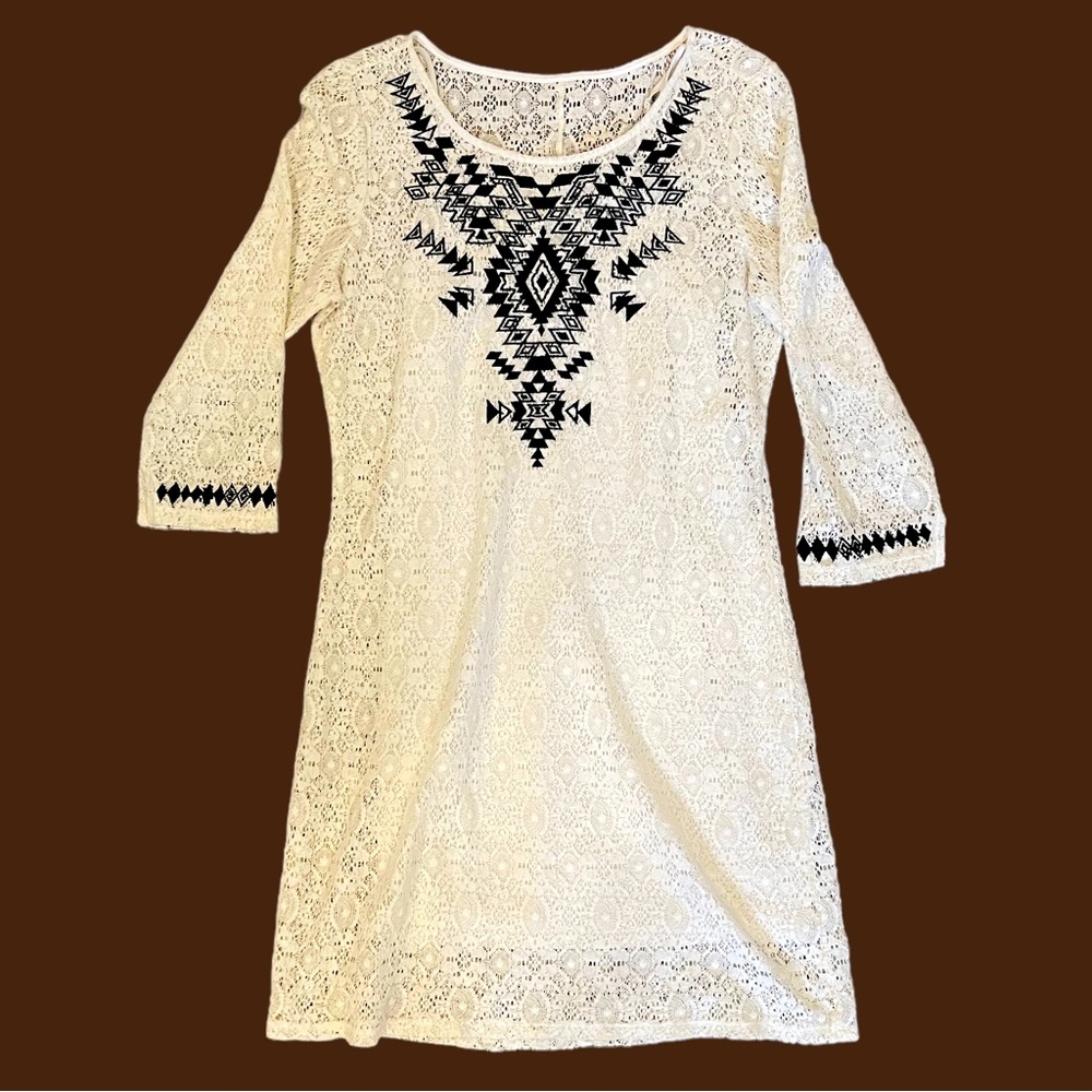 EXPRESS Tribal Embroidered Lace Dress with Silky Slip in WOMENS SIZE MEDIUM